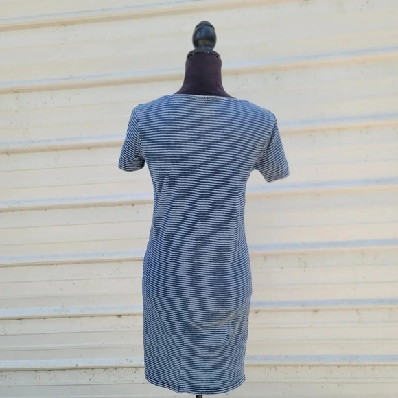 Jane and Delancey XS Women Blue White Casual Stripe Side Knot Short Sleeve Dress - Picture 3 of 8